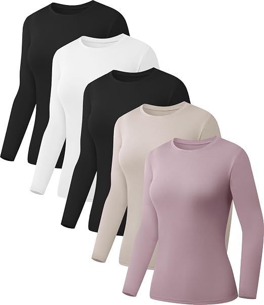 Kinglaman Women’s Long Sleeve Shirts – 5 Pack