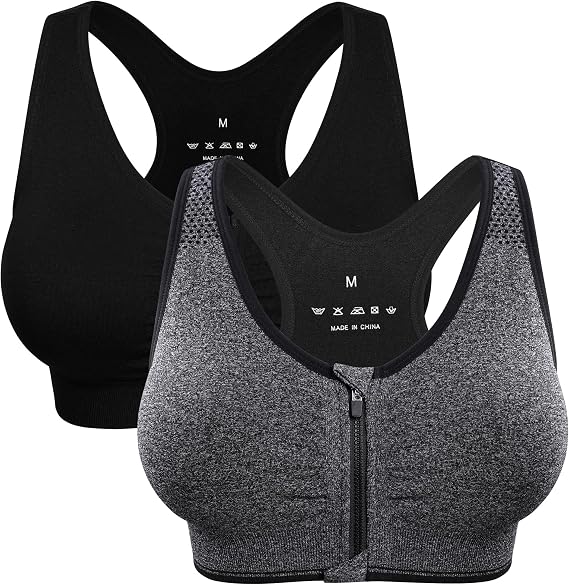 WANAYOU Women’s Zip Front Sports Bra