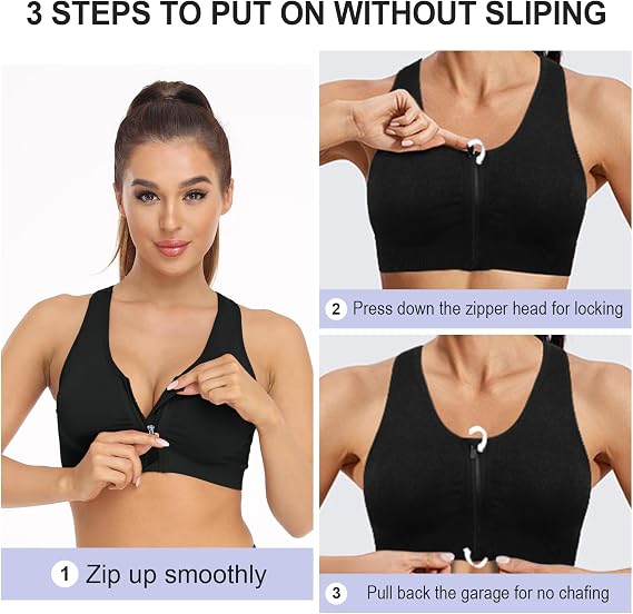 WANAYOU Women’s Zip Front Sports Bra