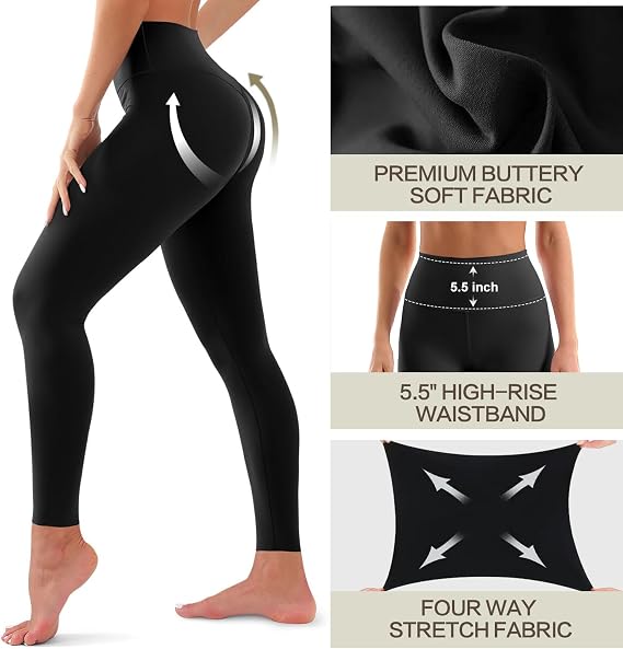 Women’s High-Waisted Workout Leggings – 3 Pack